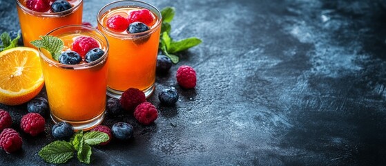 Fresh fruit juice drinks with berries and mint