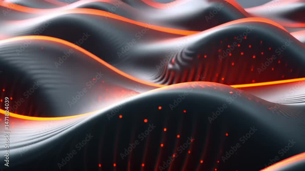 Poster mesmerizing abstract design of glowing red waves in dark background, showcasing depth and movement w