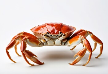 There is a crab standing on a white surface
