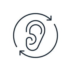 Update arrows and ear. Fresh, updated information, data. Vector linear icon isolated on white background.