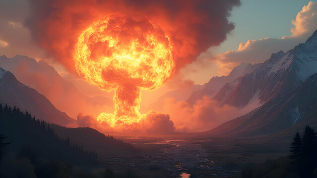 Nuclear Bomb explosion realistic view