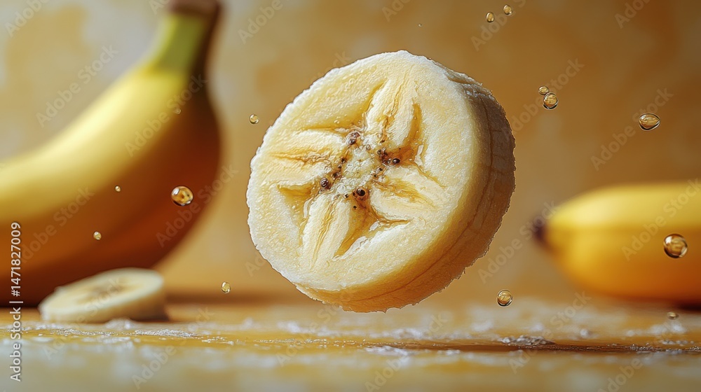 Aufkleber banana slice abstract - a single perfect banana coin floating in emptiness, circular cross-section, 