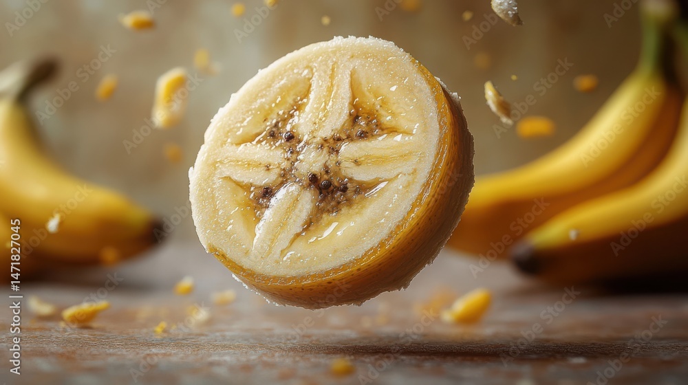 Aufkleber banana slice abstract - a single perfect banana coin floating in emptiness, circular cross-section, 