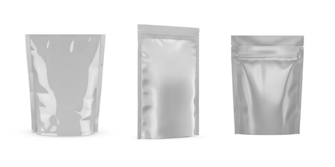 Stand Up Pouch Mockup 3D Rendering Isolated on White Background
