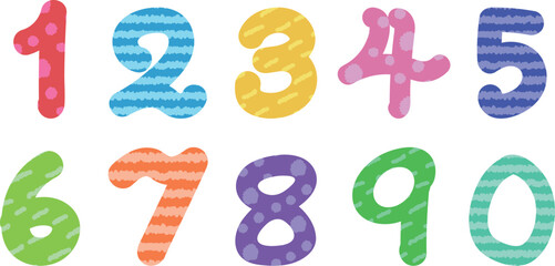 カラフルな模様つきの数字アイコンイラストセット