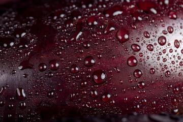 wet eggplant covered with drops of water , ripe eggplant on the table before cooking, close up