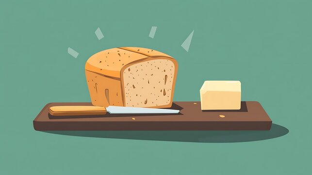 bread, butter, knife on wooden board clip art preview