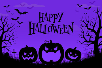 カボチャのシルエットのハロウィン背景_文字あり_ベクターイラスト