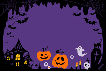 カボチャや城シルエットなどハロウィンのイメージ背景_ベクターイラスト