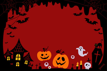 カボチャや城シルエットなどハロウィンのイメージ背景_ベクターイラスト

