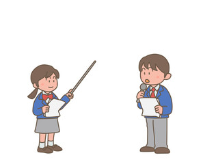 発表をする男子学生と女子学生