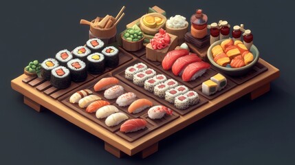 Diverse sushi platter display
