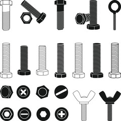 Bolt Screw svg, Bolt and nut Silhouette, Bolt Screw icons SVG, Bolts and nuts vector illustration.