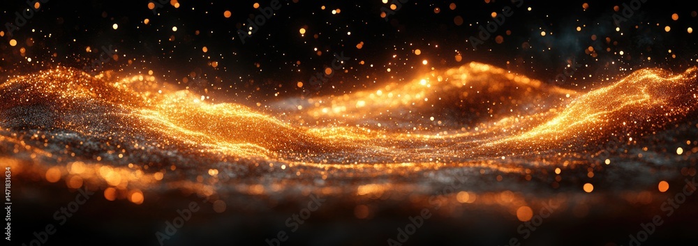 Poster abstract fiery waves of particles in motion.