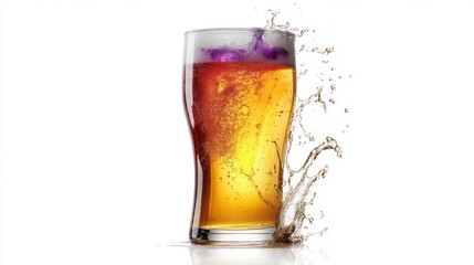 Close-up view of a glass of beer with splashes.