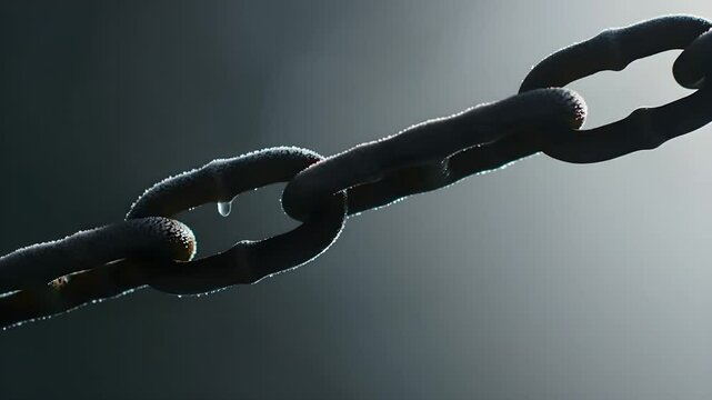 Close-Up of Wet Metal Chain with Dripping Water,Industrial