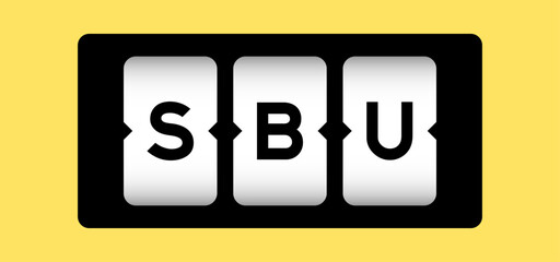 Black color in word SBU (Abbreviation of Strategic business unit) on slot banner with yellow color background