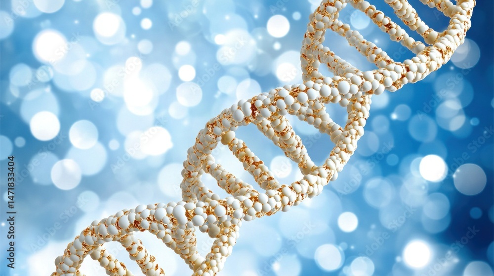 Aufkleber dna double helix, visualized with a 3d popcorn-like structure. bokeh background