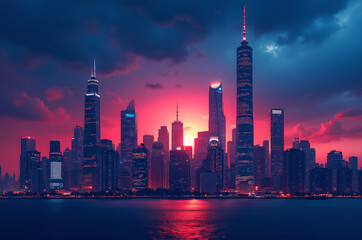 Obraz premium Cityscape of a big city city buildings big buildings skyscrapers offices.houses.modern.apartments bright saturated colors.generative ai