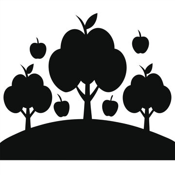 Apple orchard silhouette vector art illustration