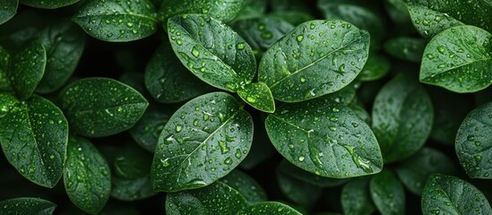 Green Leaf with Water Droplets