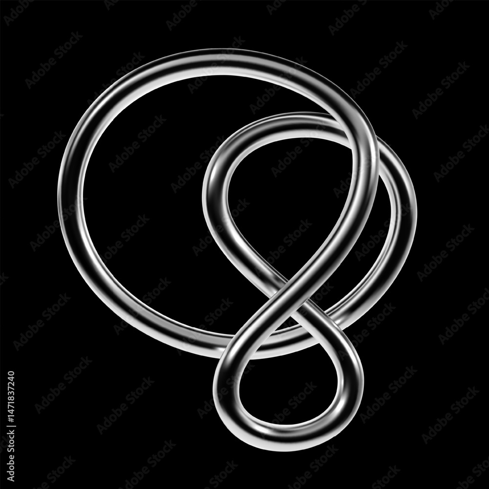 Poster 3d chrome shape formed by a twisted metallic line in y2k style. glossy abstract wireform with fluid 