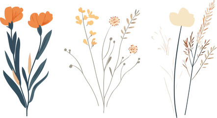 Flower embroidery png cut out element set delicate floral arrangement muted pastel hues set soft white background 
 