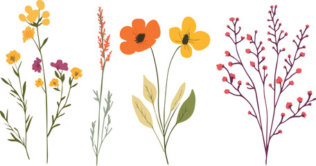 Spring flowers. Cartoon wildflowers chamomile, Seamless background Hand drawn wild floral arrangements with small flower. 