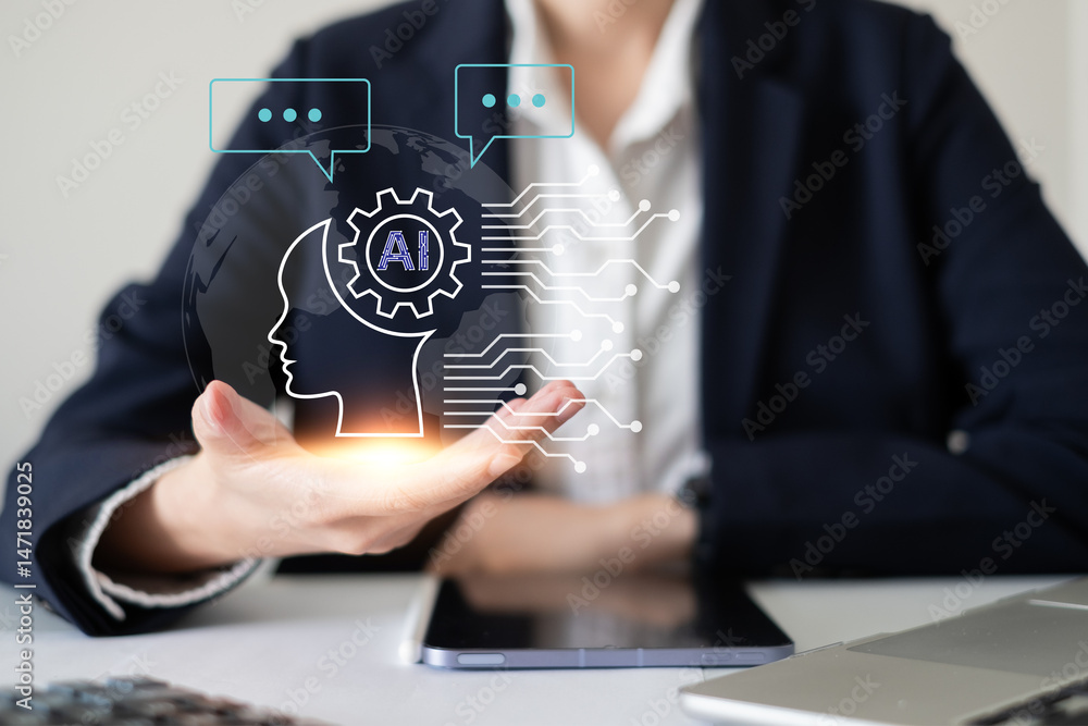 Aufkleber artificial intelligence chatbot communication innovation client business service message technology 