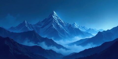 Obraz premium Serene Blue Mountain Range at Dusk A Majestic Panorama of Peaks and Valleys Shrouded in Mist