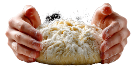 Artisan's Touch: A pair of hands kneading a dough, capturing the raw, tactile process of culinary creation. A celebration of fresh ingredients and traditional baking.