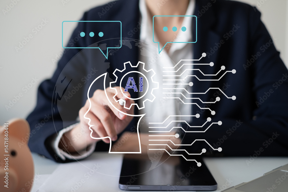 Aufkleber artificial intelligence chatbot communication innovation client business service message technology 