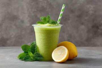 Fototapeta premium Refreshing Mint Lemonade Slushy: A Vibrant Summer Beverage