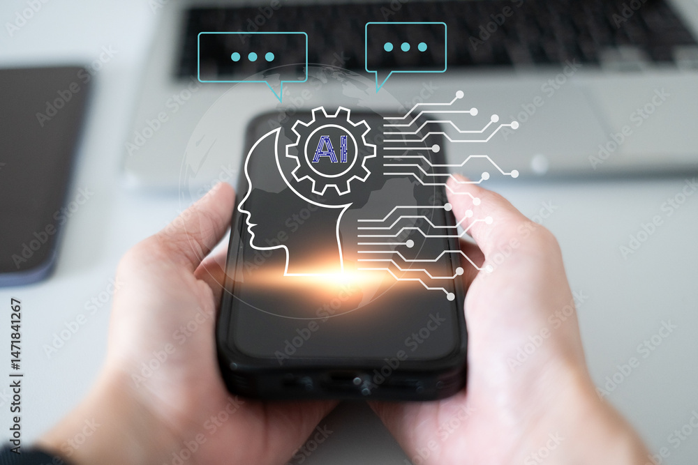 Aufkleber artificial intelligence chatbot communication innovation client business service message technology 