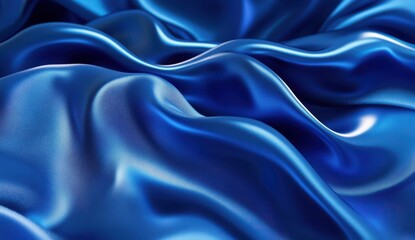 Obraz premium Deep blue satin fabric drapes in flowing folds. Close-up view of luxurious texture