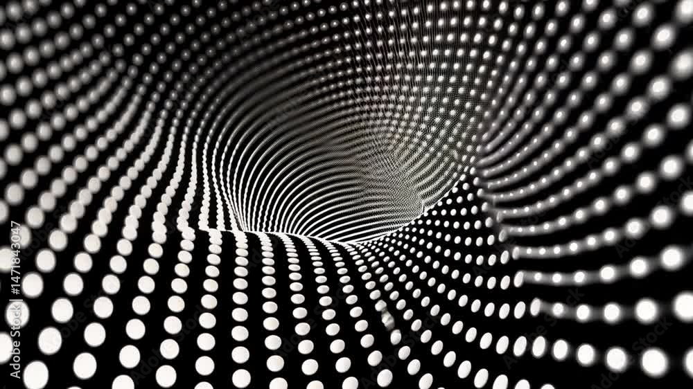 Poster mesmerizing black and white abstract design featuring swirling dots that create sense of depth and m