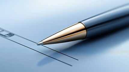 Naklejka premium Assessment concept. A close-up of a sleek pen poised above a blank line, emphasizing precision and the act of writing on smooth paper.