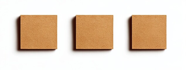 Three square, brown cardboard boxes on white background