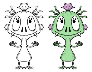 Monster Illustration, Ausmalbild, Ausmalen