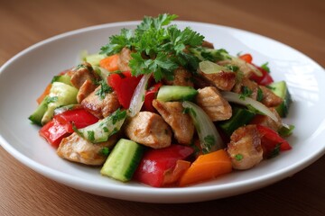 Savory Chicken Salad: Vibrant Vegetables and Herb Garnish