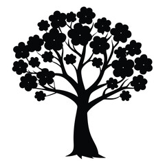 Obraz premium Silhouette vector collection of flowering trees in a garden layout for natural design projects.