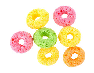 Fototapeta premium Fruity Cereal Loops Isolated on Transparent Background Colorful Breakfast Food Concept