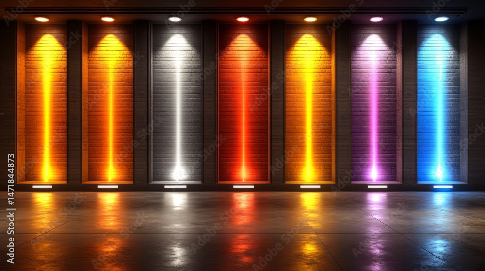 Aufkleber vibrant spectrum of illumination: an artistic composition of colored light columns, reflecting a viv