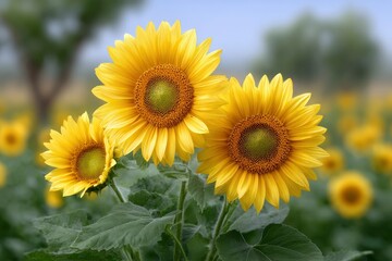 Obraz premium Sunflowers in a Field: Serene Summer Blooms