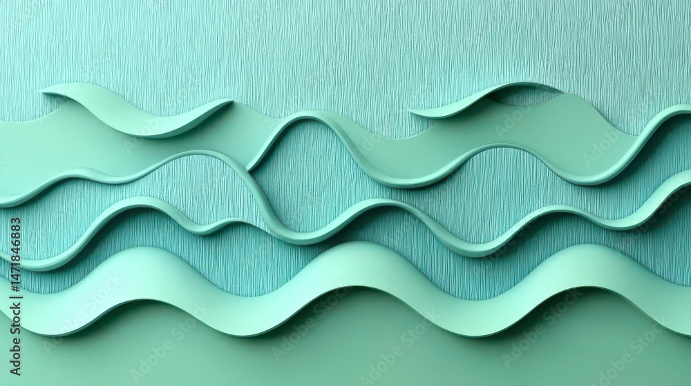 Poster abstract teal waves on textured background, showcasing fluid design elements and smooth curves for c