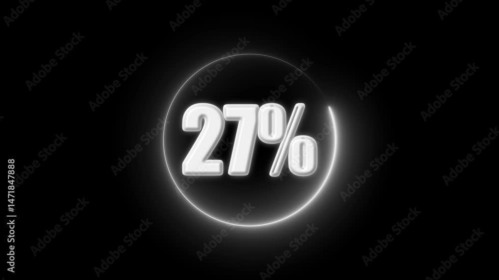 Poster neon 1 to 27 percent pie chart animation suitable for finance sales business growth statistics motio
