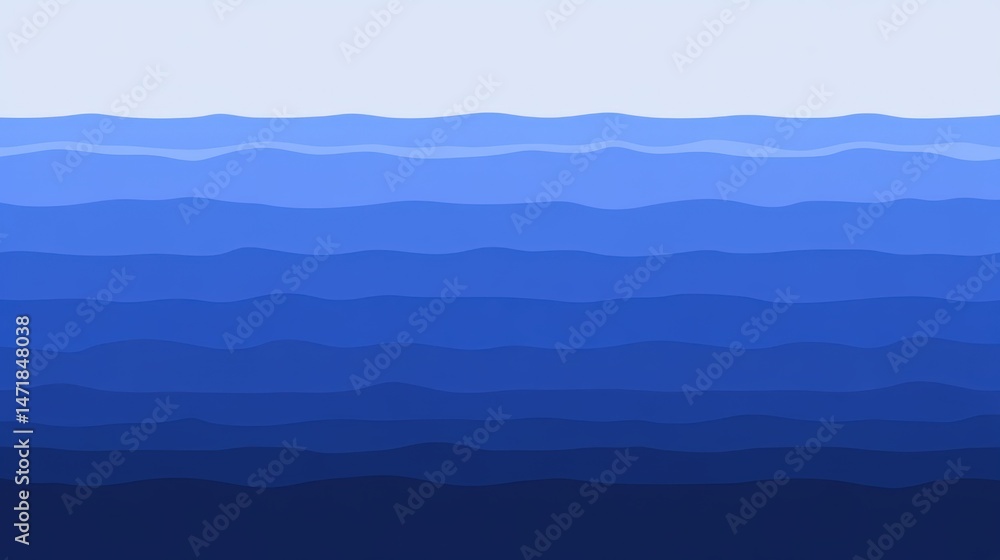Poster serene layers of blue waves undulating gently under soft sky in a minimalist abstract ocean scene