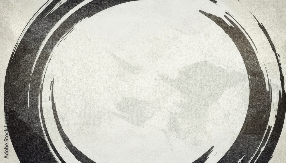 Fototapete grunge ink circle with textured canvas center and abstract brush strokes for web design, branding, album cover, and artistic background use

