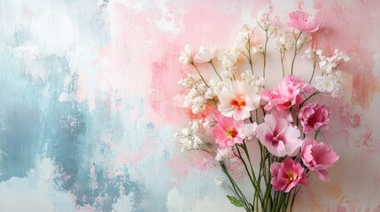 Delicate floral arrangement on a pastel backdrop.