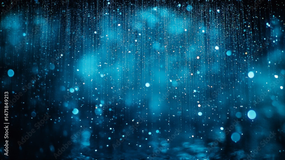 Poster deep blue abstract design with shimmering particles.